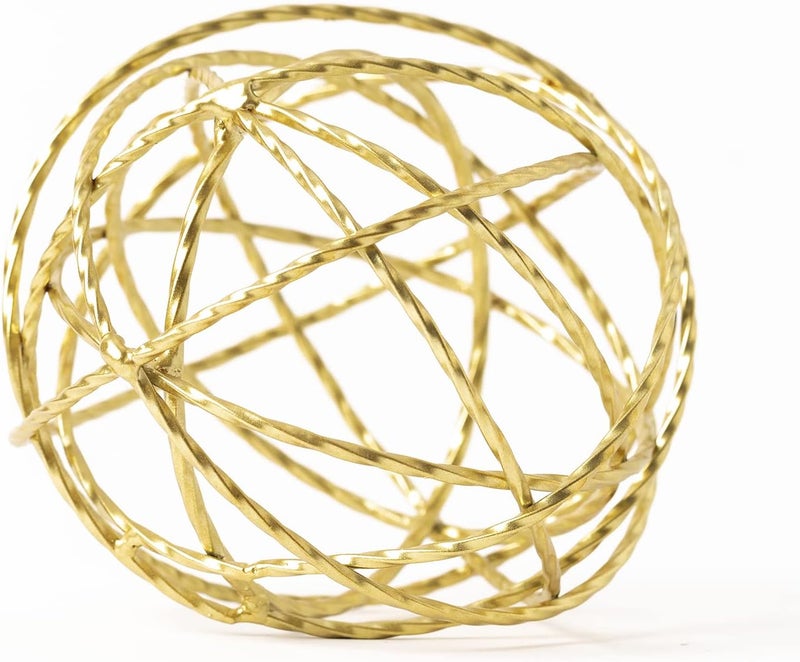 TICKCACY Metal Decorative Ball Gold Metal Geometric Sphere Iron Ball Table Decor Tabletop Orbs Decorations for Home Living Room Bedroom Bookshelf Coffee Tables, 5.25 Inches - Image 2